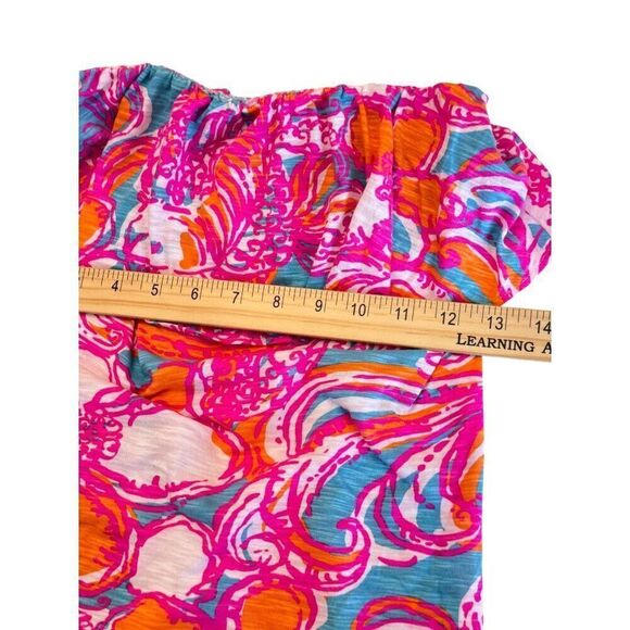Lilly Pulitzer Strapless Ruffle Top XS Multi-Color EUC Bright Pink Orange Blue P - Picture 8 of 9